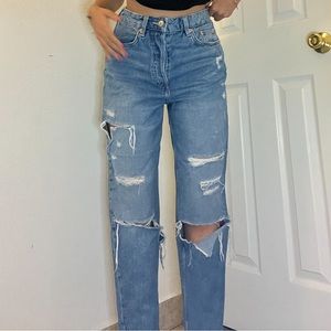 H&M Ripped Jeans High Rise Boyfriend Straight Leg